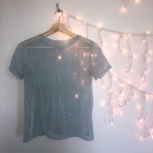 light blue sparkle sheer top